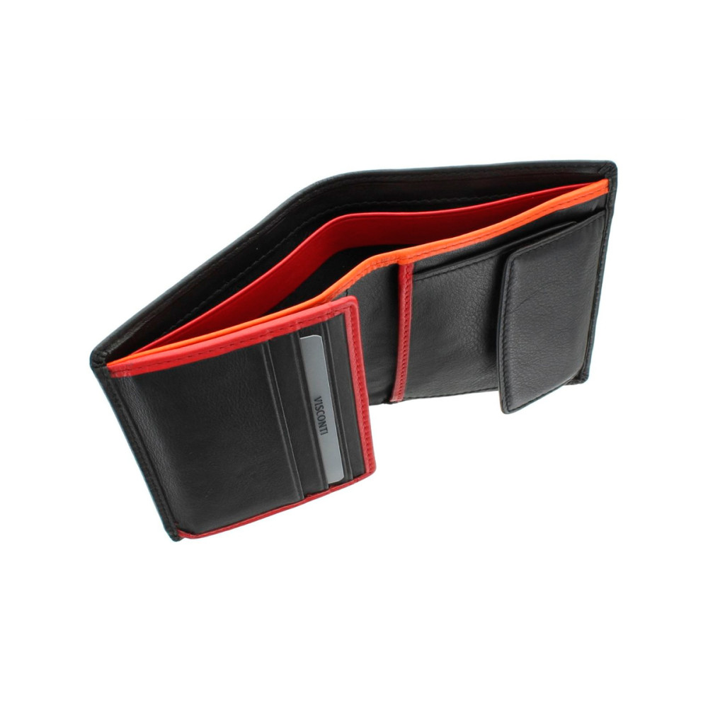 Мужской кожаный кошелек с монетницей Visconti BD22 c RFID - Dr. No  (Black/Red/Orange)