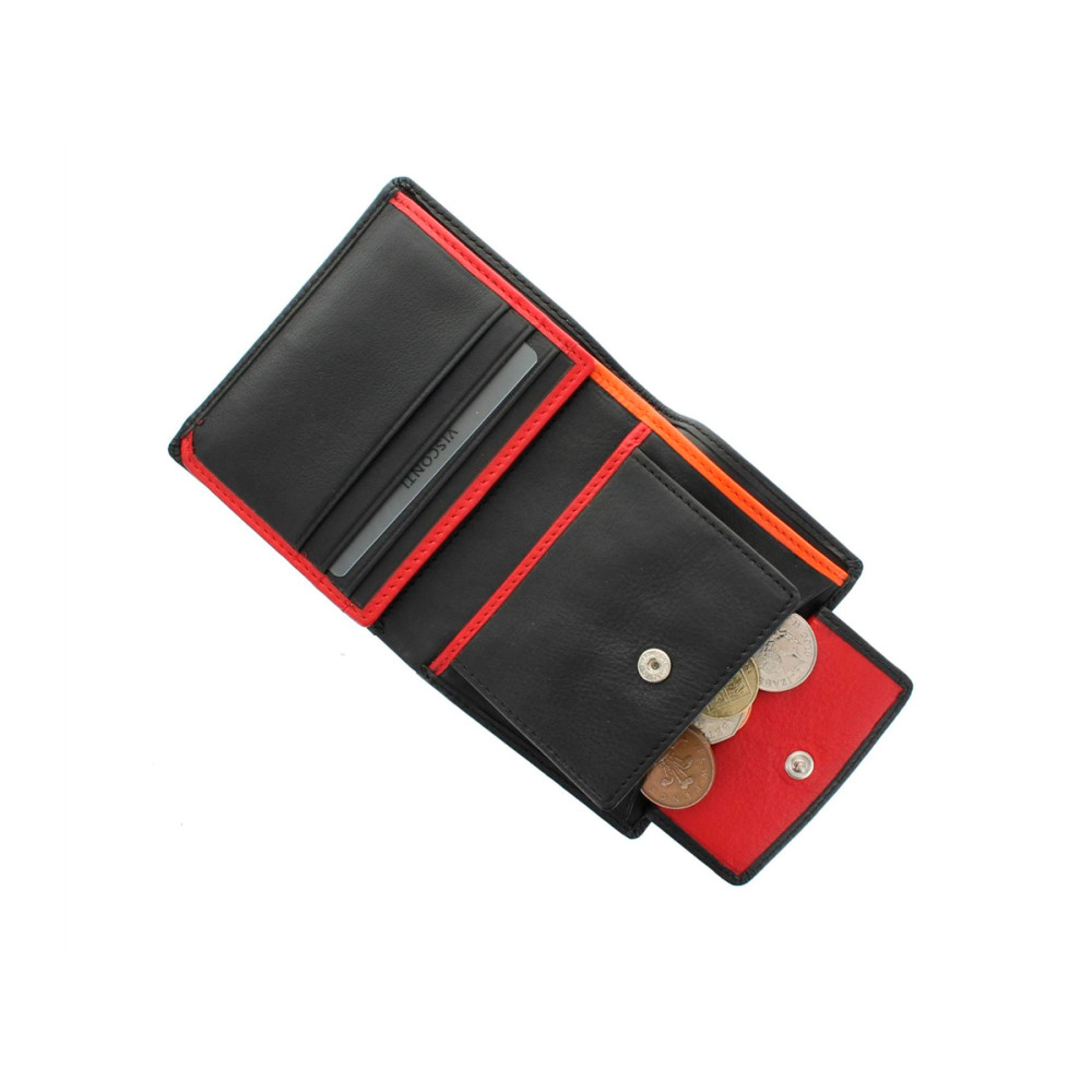Мужской кожаный кошелек с монетницей Visconti BD22 c RFID - Dr. No  (Black/Red/Orange)