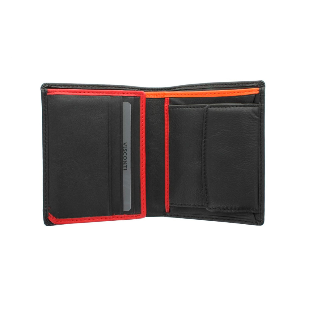 Мужской кожаный кошелек с монетницей Visconti BD22 c RFID - Dr. No  (Black/Red/Orange)