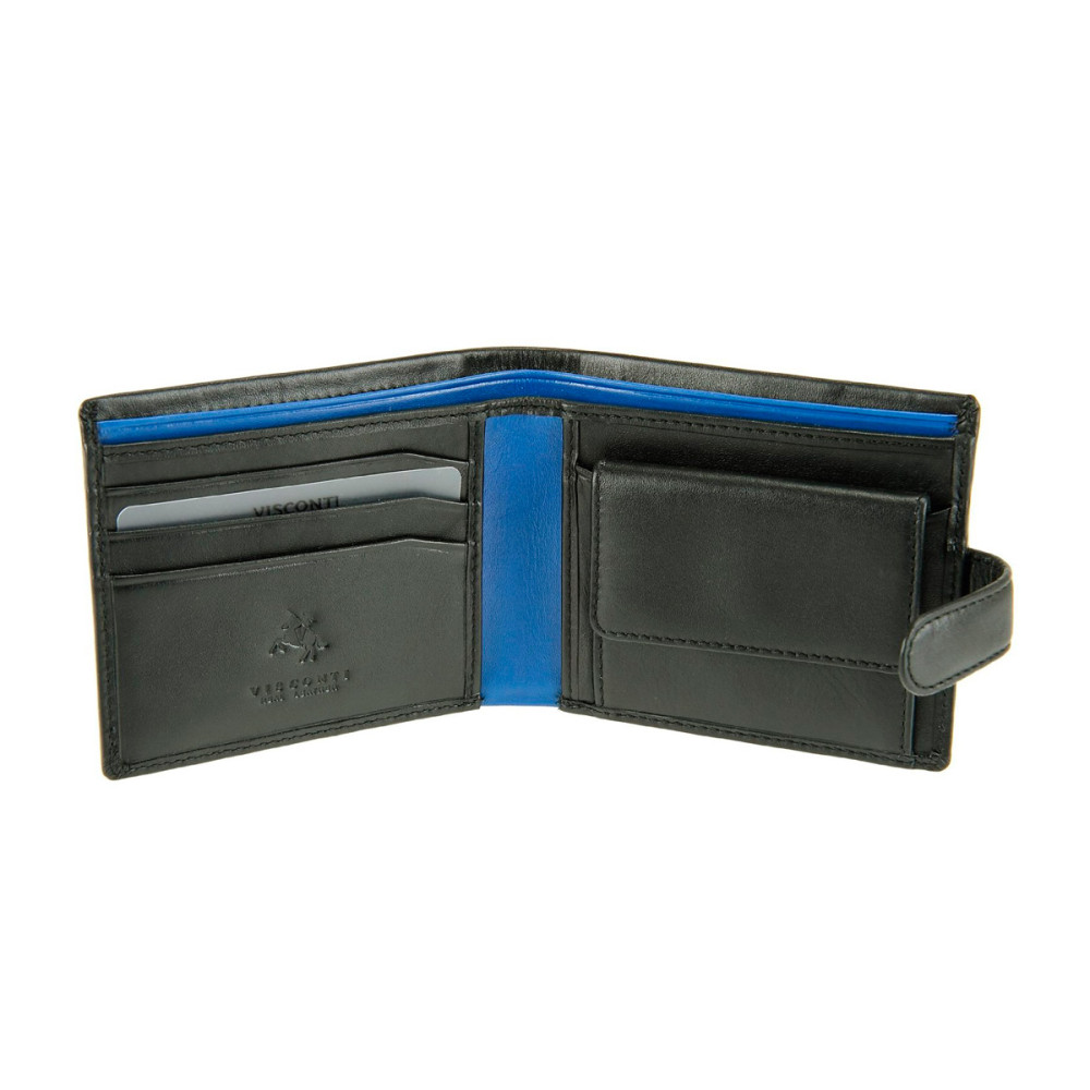 Мужской кожаный кошелек Visconti PM100 Vincent (Black/Cobalt) 