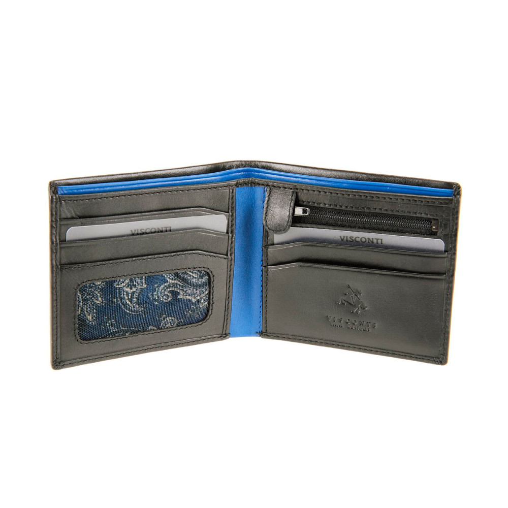 Мужской кожаный кошелек Visconti PM101 Pablo (black/cobalt) 