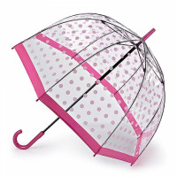 Женский прозрачный зонт-трость Fulton Birdcage-2 L042 - Pink Polka - (Розовый горох)