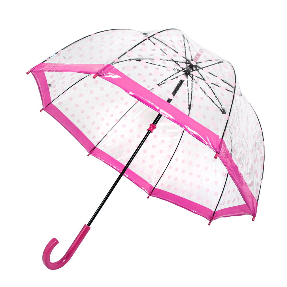 Женский прозрачный зонт-трость Fulton Birdcage-2 L042 - Pink Polka - (Розовый горох)