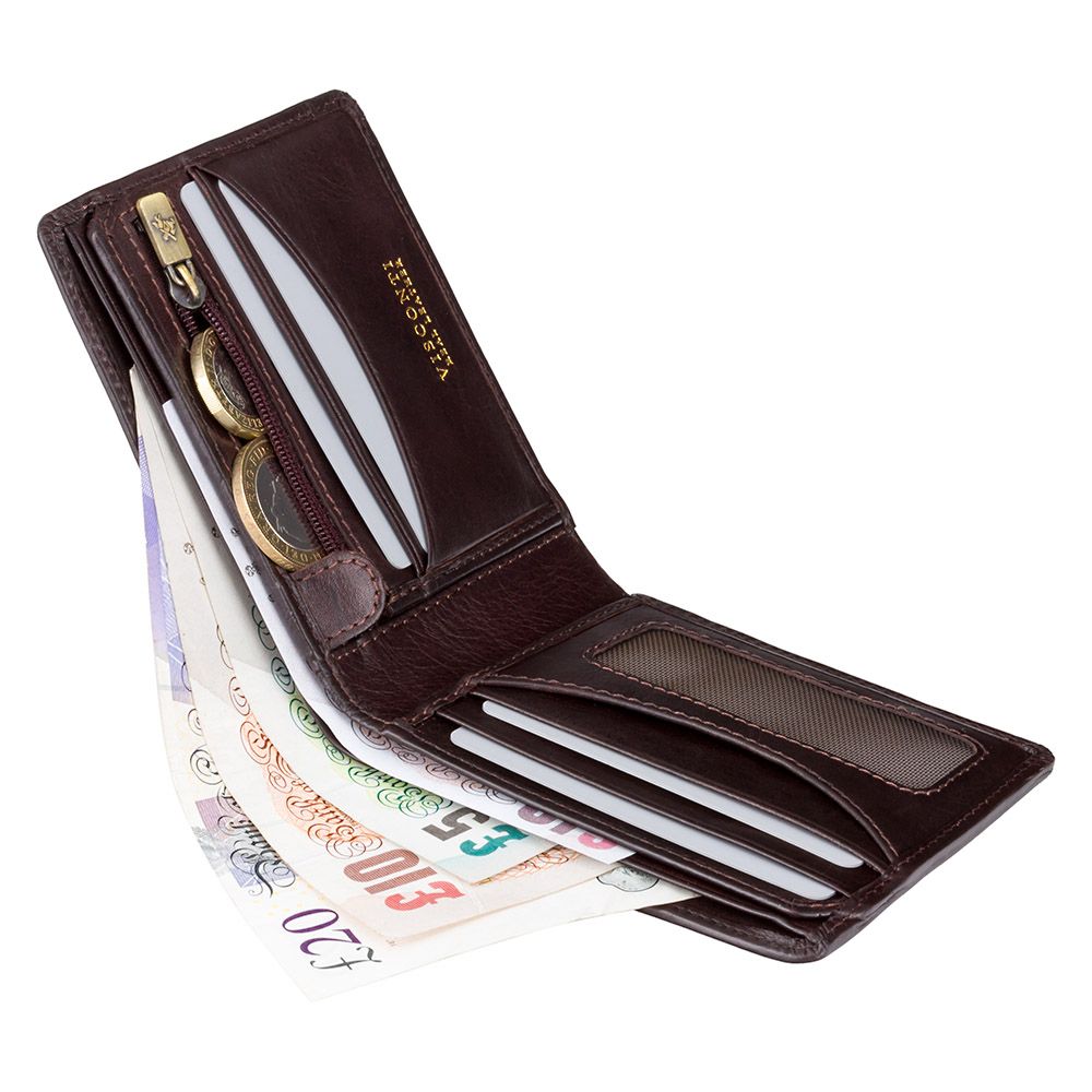 Мужской кожаный кошелек с монетницей Visconti TSC46 с RFID Francesca (Brown) 