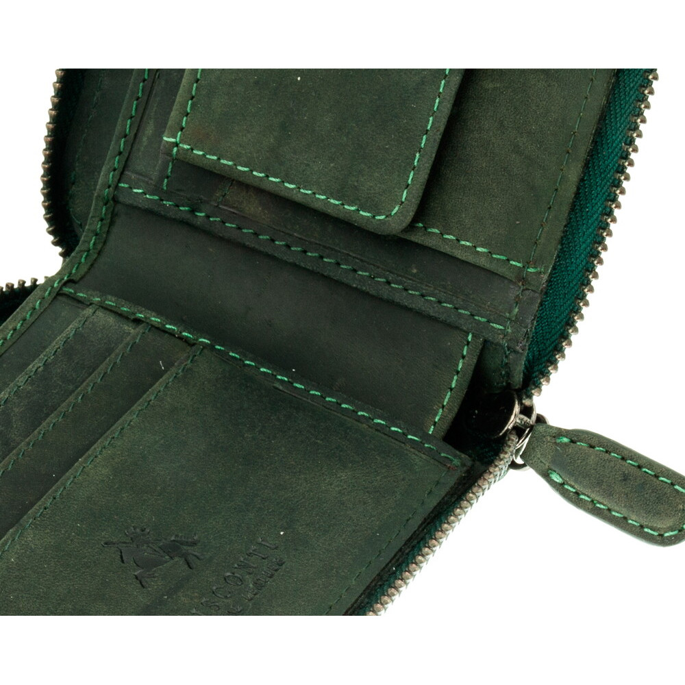 Мужской кожаный кошелек на молнии с монетницей Visconti 702 - Bullet (oil green)