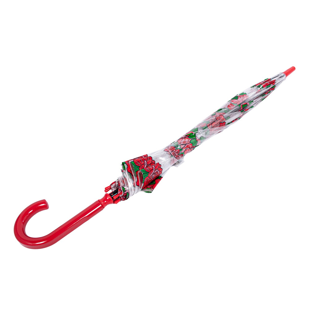 Женский прозрачный зонт-трость Fulton Birdcage-2 L042 - Tattoo Rose (Тату из роз)