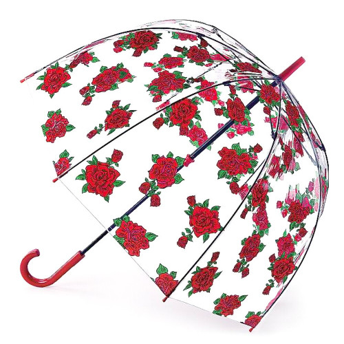 Жіночий прозорий парасолька-тростина Fulton Birdcage-2 L042 - Tattoo Rose (Тату з троянд)