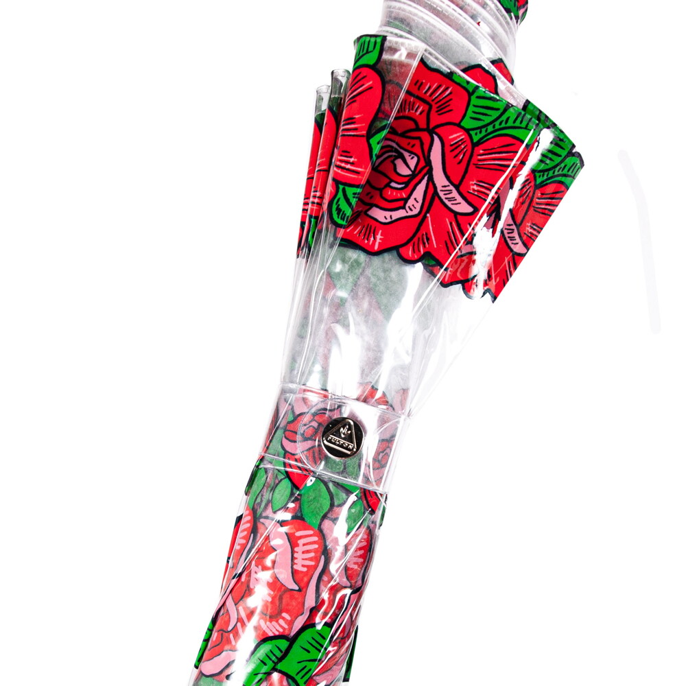 Женский прозрачный зонт-трость Fulton Birdcage-2 L042 - Tattoo Rose (Тату из роз)