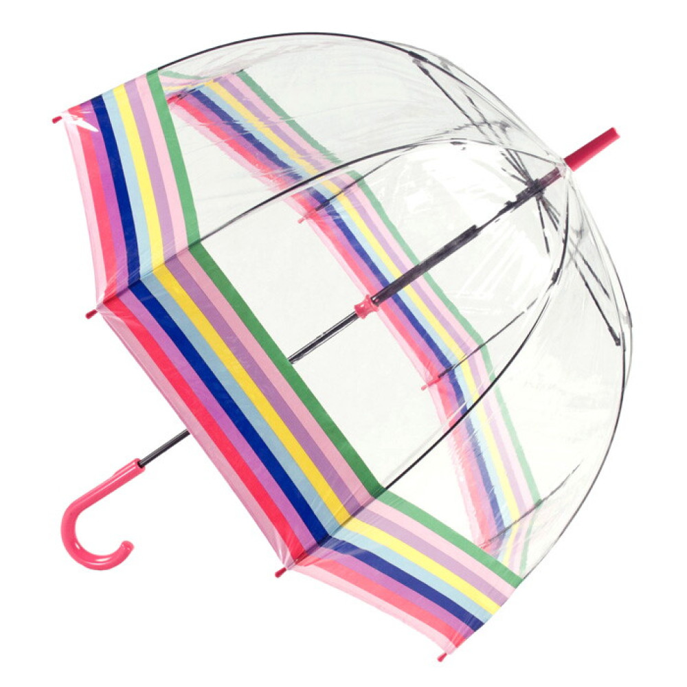 Женский прозрачный зонт-трость Fulton Birdcage-2 L042 - Colour Burst Stripe (Цветные полосы)