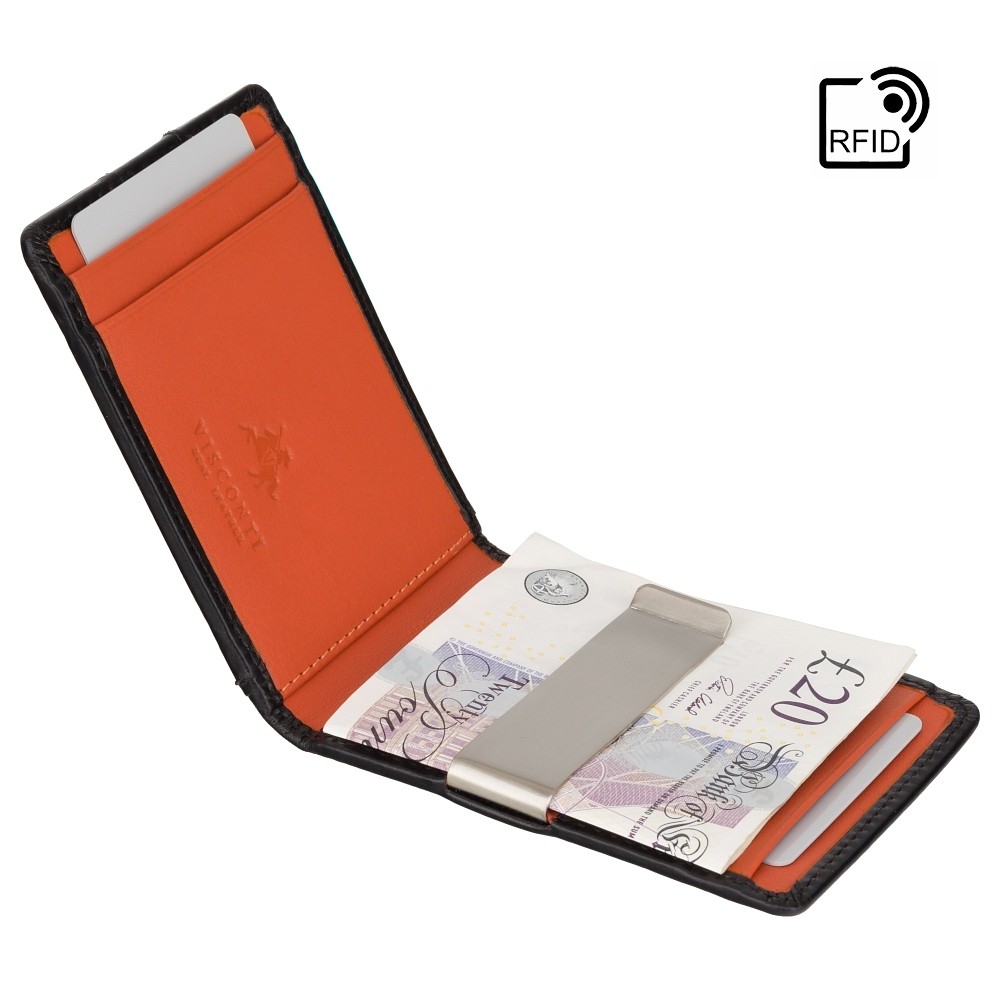 Кожаный зажим для купюр с Tap-n-Go Visconti VSL57 Chisel (Black Monza/Orange)