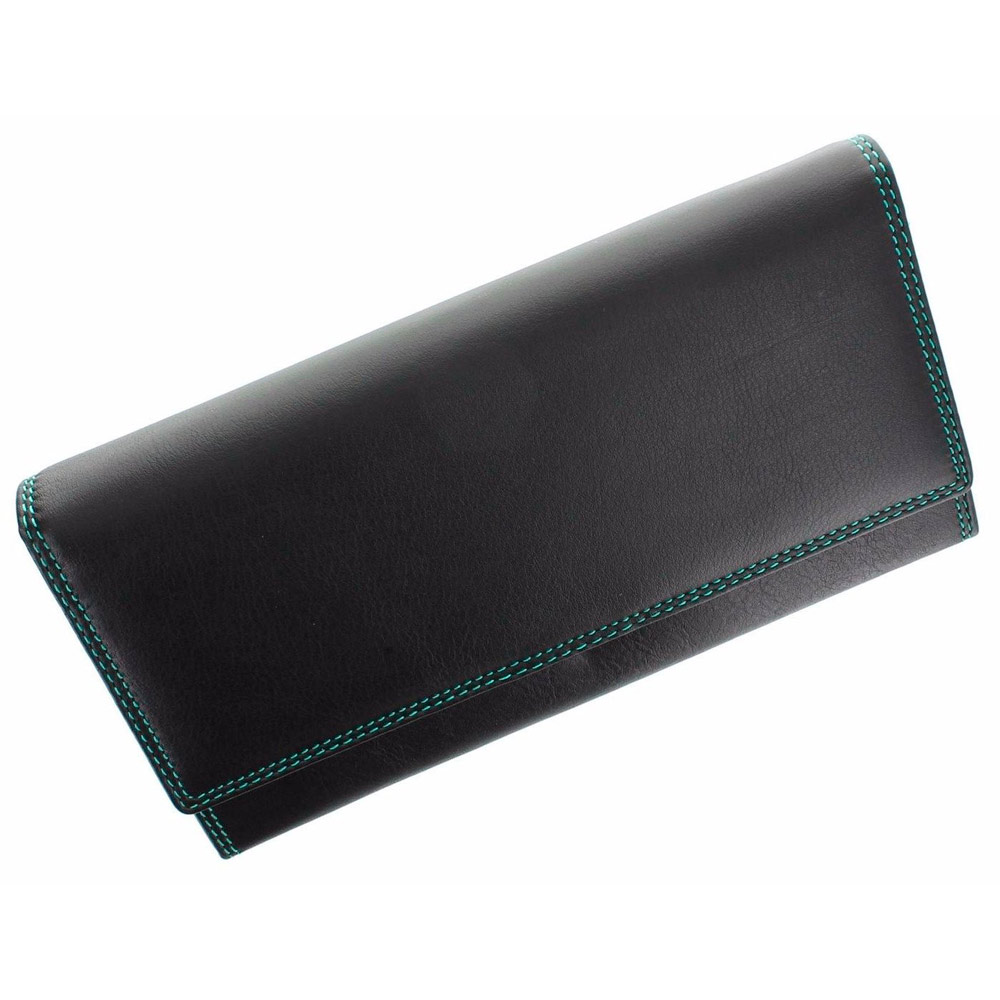 Женский кожаный кошелек Visconti CD21 с RFID Topaz (Black-Aqua)
