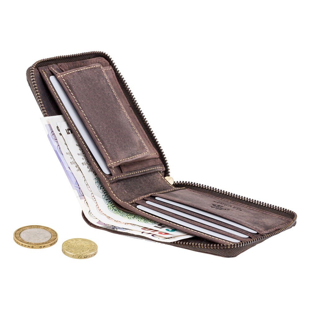 Мужской кожаный кошелек на молнии с монетницей Visconti 702 Bullet (oil brown)