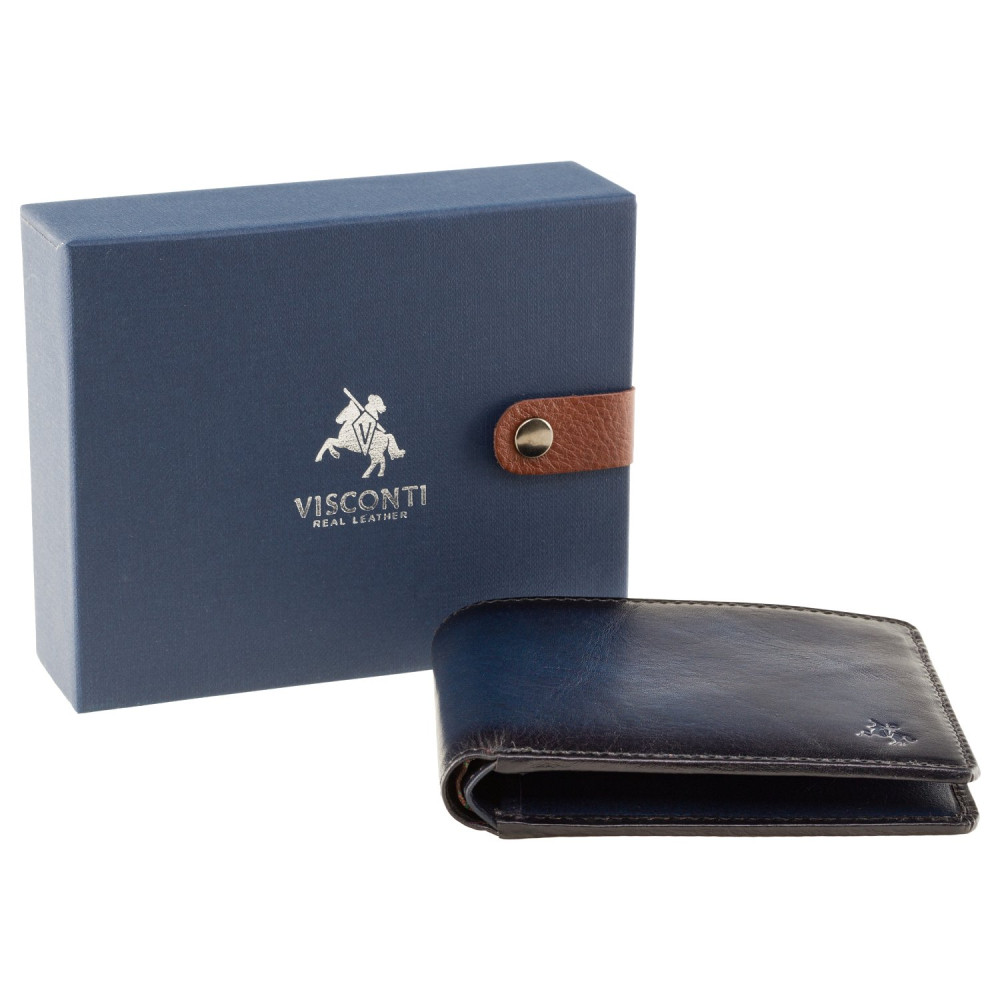 Мужской кожаный кошелек Visconti AT58 Milo c RFID (Burnish Blue)