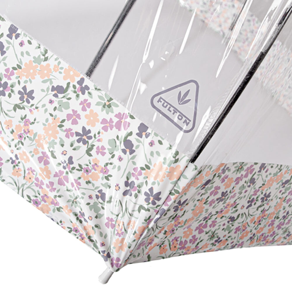 Женский прозрачный зонт-трость Fulton L042 Birdcage-2 Wedding Floral Border (Цветочная кайма)
