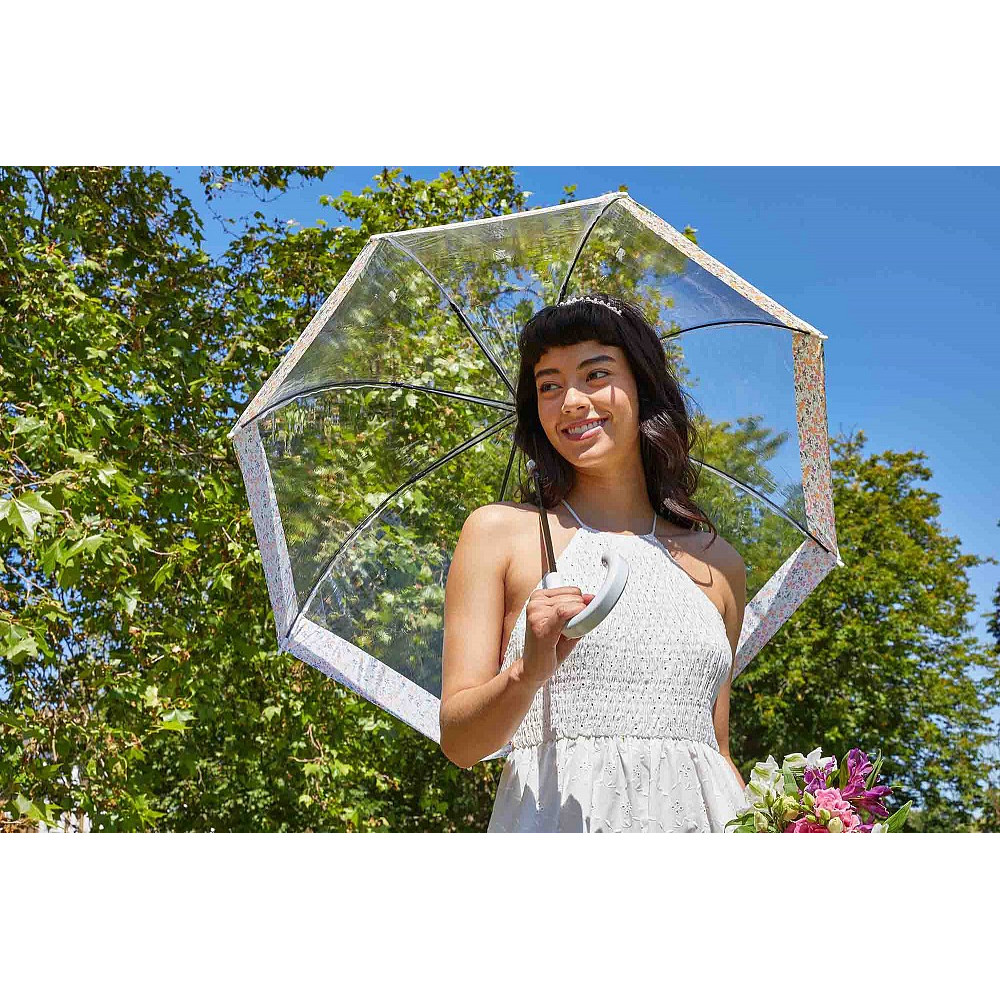 Женский прозрачный зонт-трость Fulton L042 Birdcage-2 Wedding Floral Border (Цветочная кайма)