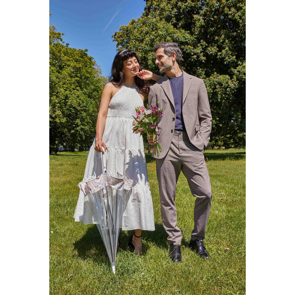 Женский прозрачный зонт-трость Fulton L042 Birdcage-2 Wedding Floral Border (Цветочная кайма)