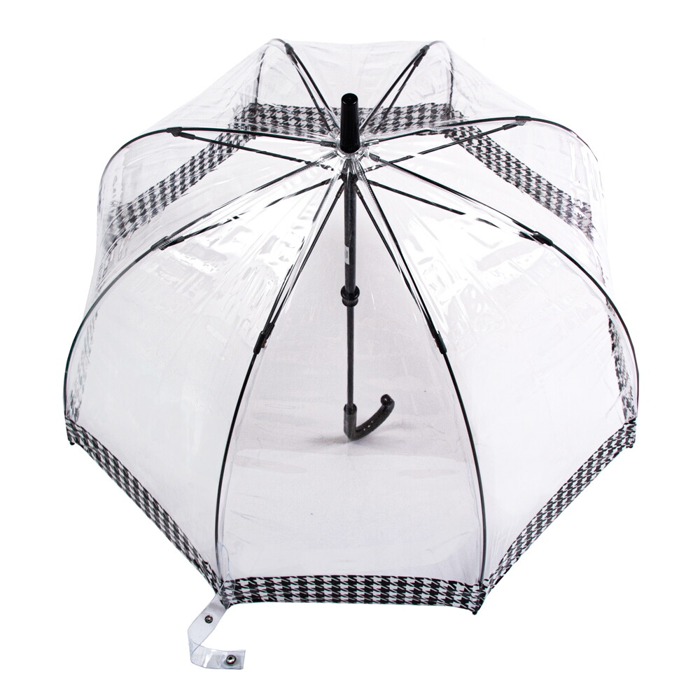 Женский прозрачный зонт-трость Fulton Birdcage-2 L042 Houndstooth Borde (Гусиная лапка)