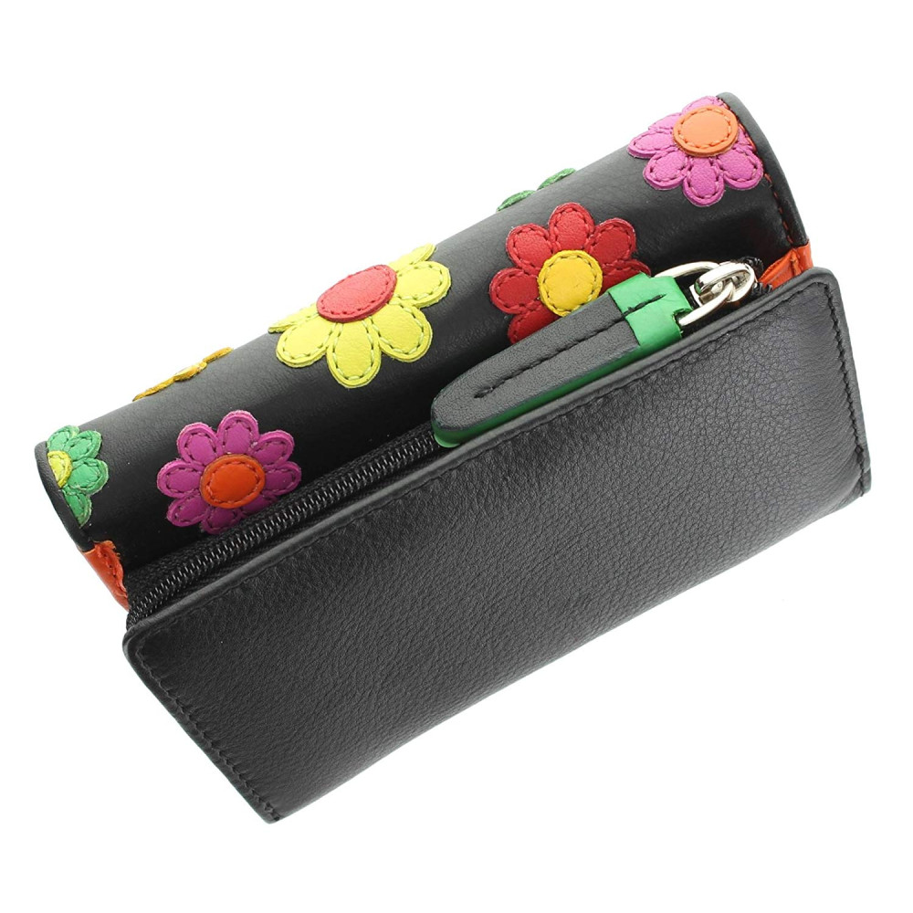 Женский кошелек в цветочки на кнопке Visconti DS81 - Paris (black)