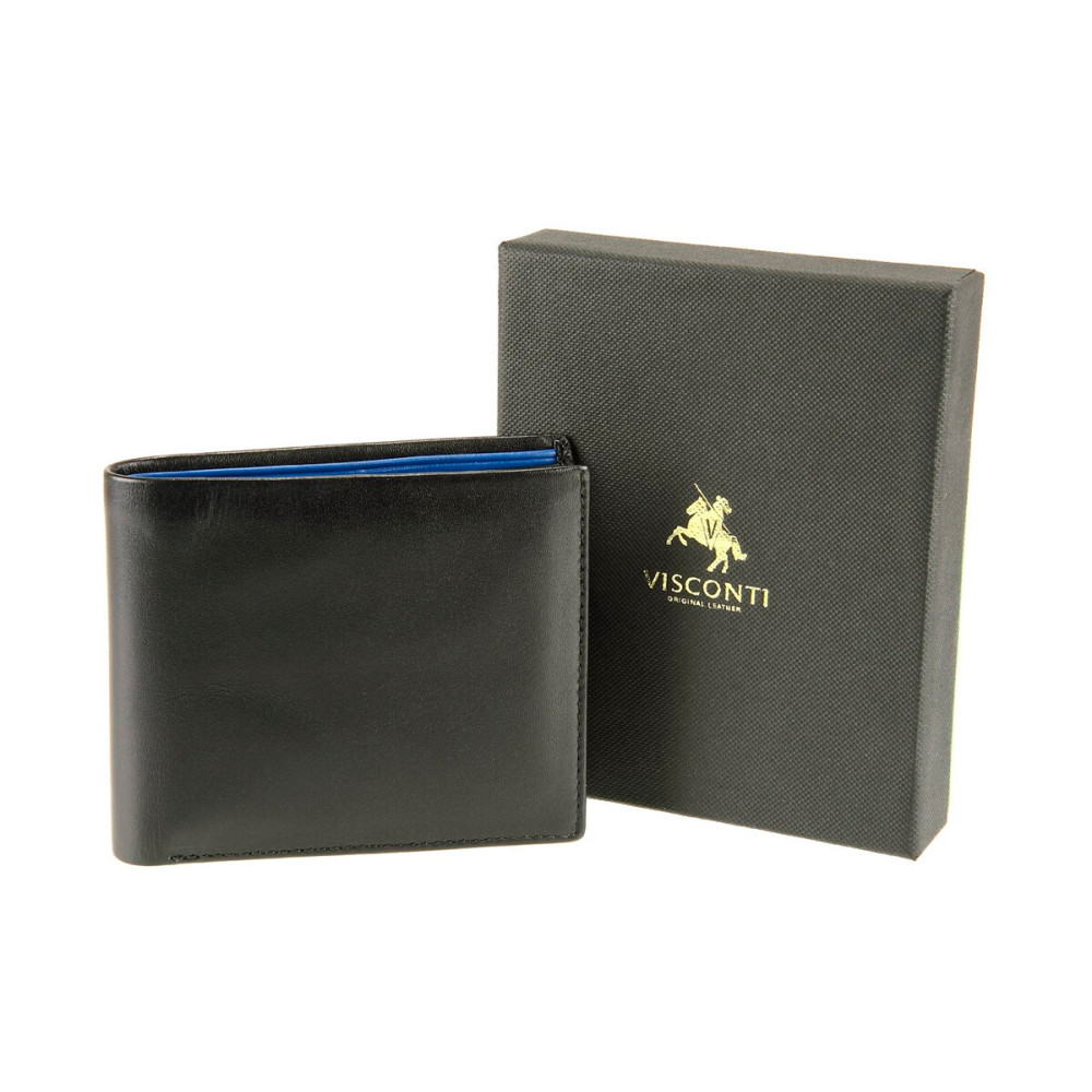 Мужской кожаный кошелек Visconti PM101 Pablo (black/cobalt) 