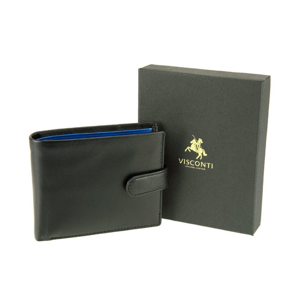 Мужской кожаный кошелек Visconti PM100 Vincent (Black/Cobalt) 