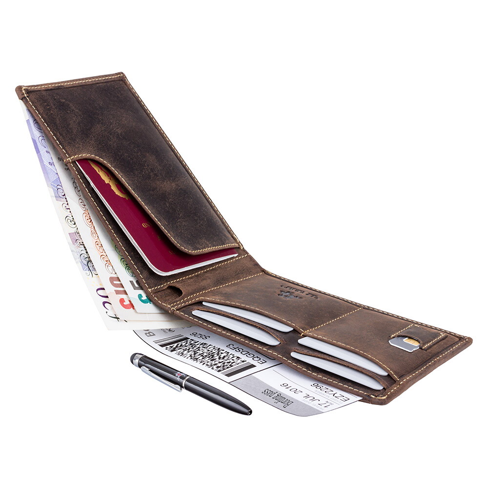 Мужской кожаный кошелек для путешествий Visconti 726 - Jet (oil brown) 