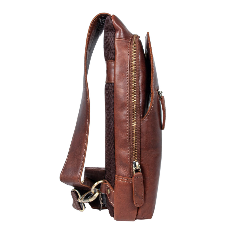Сумка кожаная нагрудная Ashwood K43 Chestnut (Каштановый)