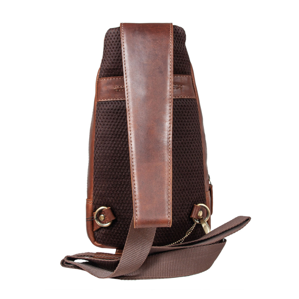Сумка кожаная нагрудная Ashwood K43 Chestnut (Каштановый)