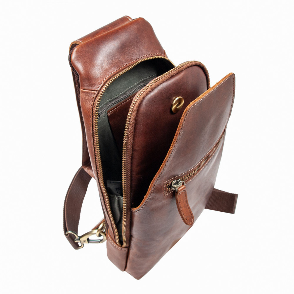 Сумка кожаная нагрудная Ashwood K43 Chestnut (Каштановый)