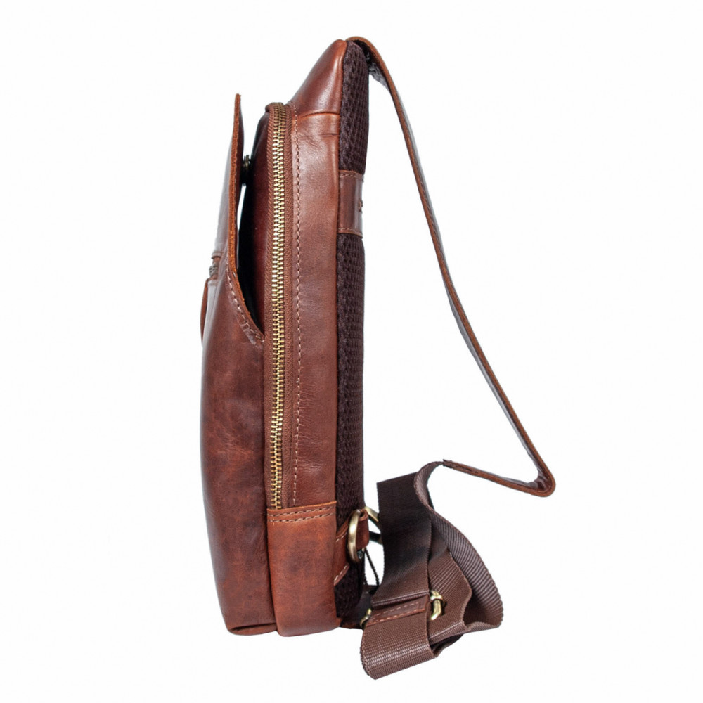 Сумка кожаная нагрудная Ashwood K43 Chestnut (Каштановый)