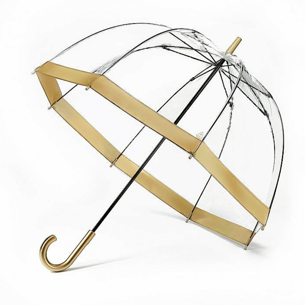Женский прозрачный зонт-трость Fulton Birdcage-1 L041 Gold (Золотой)