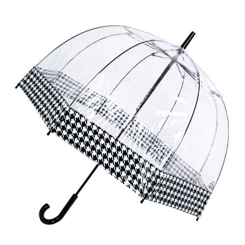 Женский прозрачный зонт-трость Fulton Birdcage-2 L042 Houndstooth Borde (Гусиная лапка)