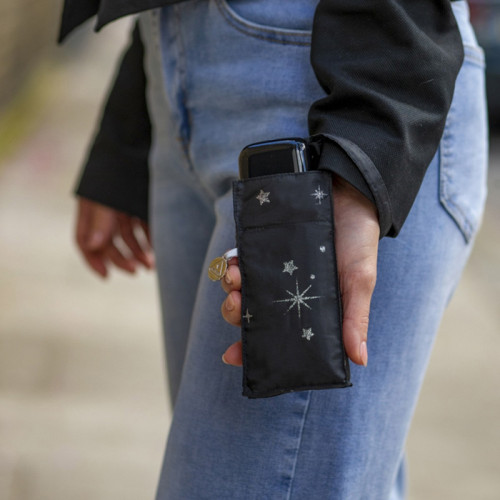 Женский мини зонт Fulton L501 Tiny-2 Glitter Stars Black (Блеск звезд)