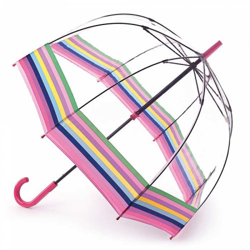 Женский прозрачный зонт-трость Fulton Birdcage-2 L042 - Colour Burst Stripe (Цветные полосы)