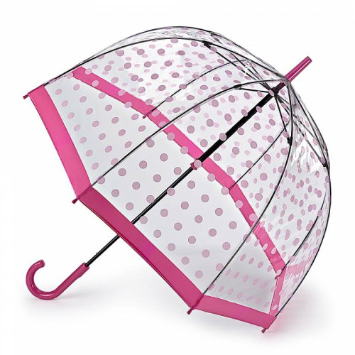 Женский прозрачный зонт-трость Fulton Birdcage-2 L042 - Pink Polka - (Розовый горох)