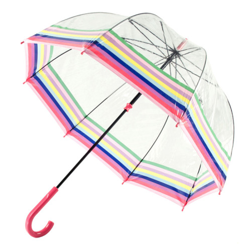 Женский прозрачный зонт-трость Fulton Birdcage-2 L042 - Colour Burst Stripe (Цветные полосы)