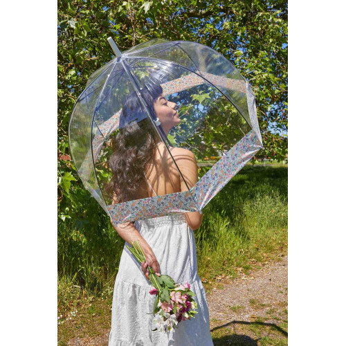 Женский прозрачный зонт-трость Fulton L042 Birdcage-2 Wedding Floral Border (Цветочная кайма)